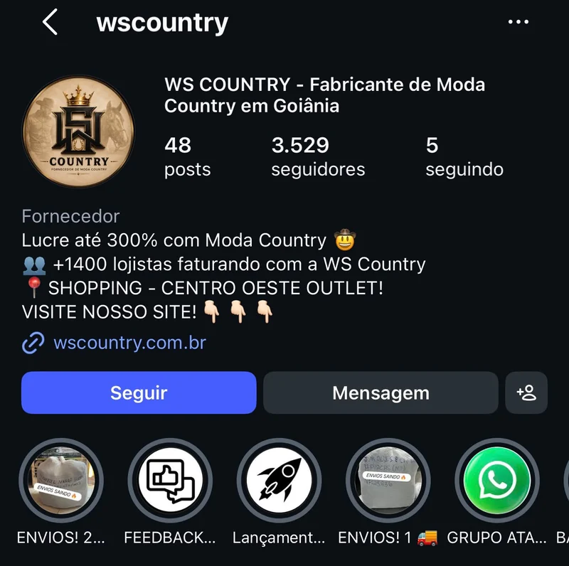 Perfil @wscountry no Instagram